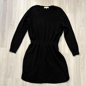 LOFT Sweater Dress Women Black Textured Knit Long Sleeve Crew Neck XL